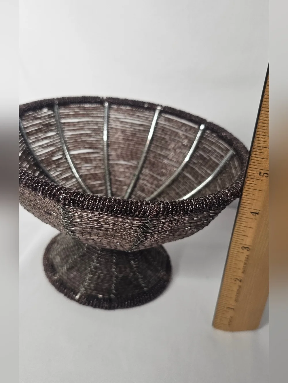Vintage African Beaded Wire Bowl 7